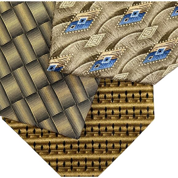 Meeting Street AXIS ZYLOS Silk Geometric 3 Necktie Bundle Gold Black Blue 57-60" - Picture 1 of 12